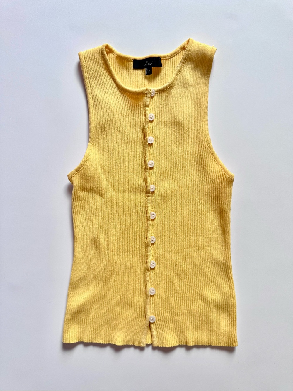 Lulu's Sunlit Ribbed Button Tank - Pale Yellow - Picture 4 of 8
